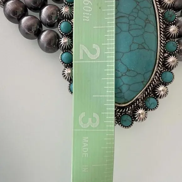 Western Cowgirl Boho Concho Turquoise Navajo Pearl Necklace Earring Statement - Picture 2 of 4